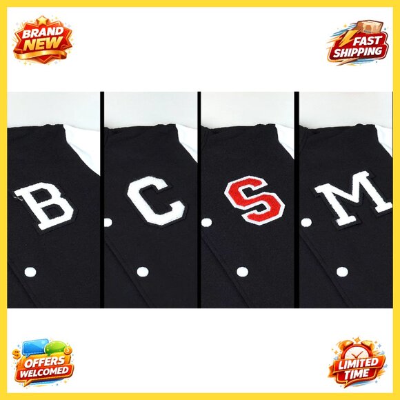 Slim Fit Varsity Jacket Cotton Letterman Baseball Bomber Casual Sporty - Picture 6 of 7